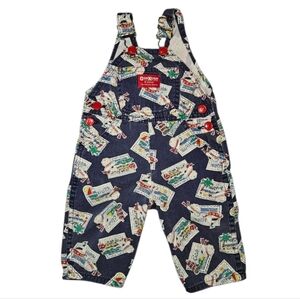 OshKosh B'gosh Baby Overalls 3/6 Months Blue Postcards Bonjour Vestbak Made USA